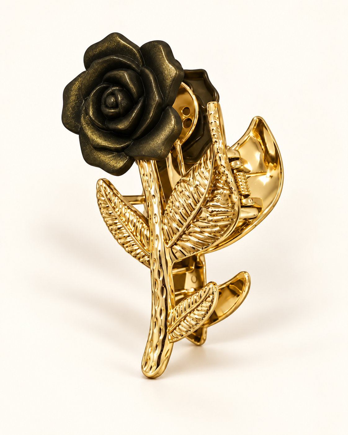 Pinzas para el cabello de rosas con tallo dorado