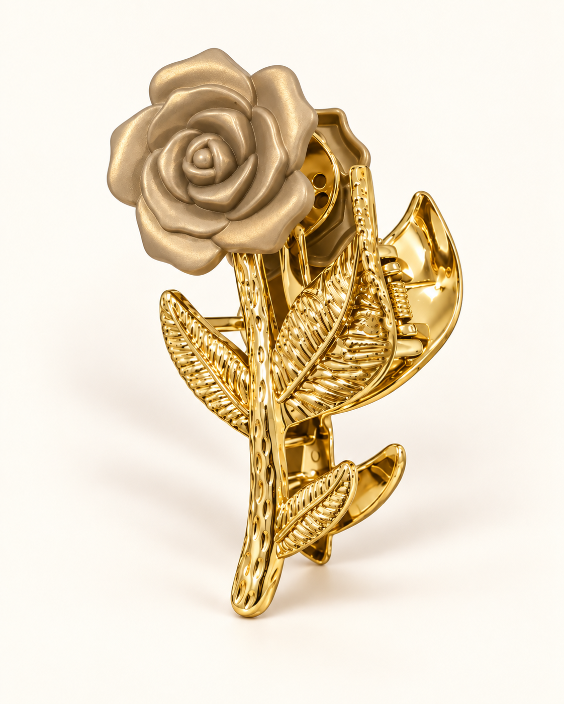 Pinzas para el cabello de rosas con tallo dorado
