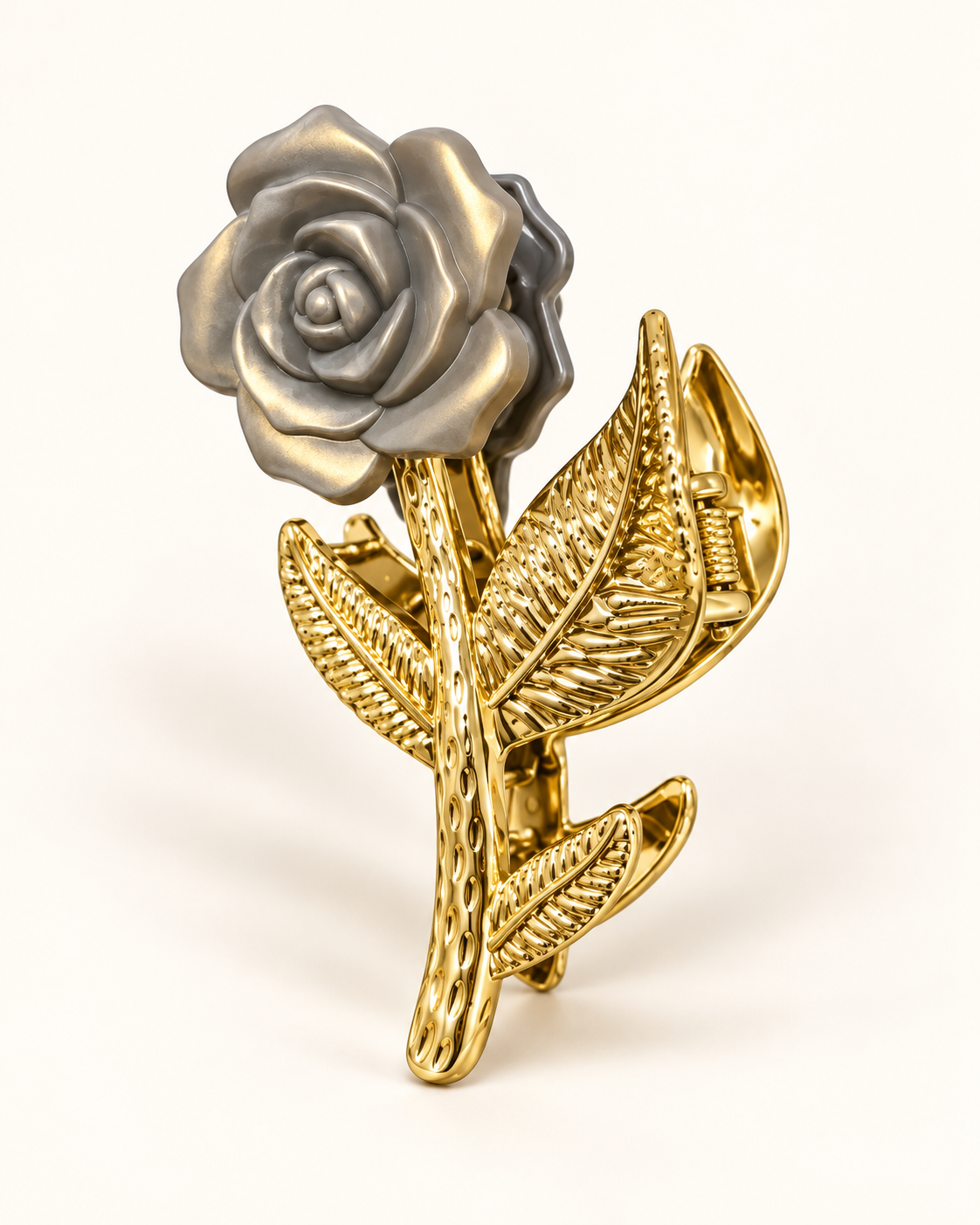 Pinzas para el cabello de rosas con tallo dorado