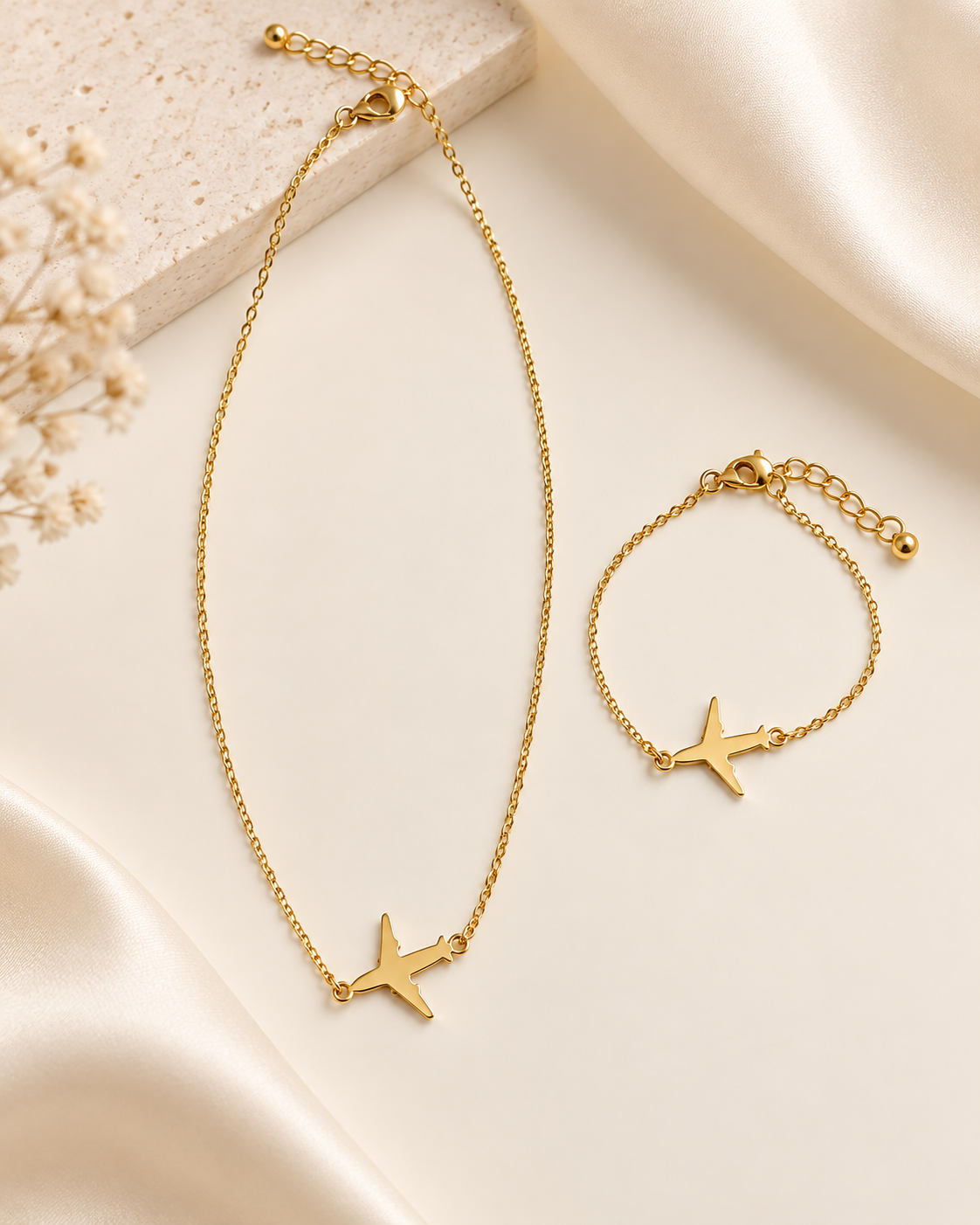 Conjunto de Cadena y manilla Oro laminado 14k