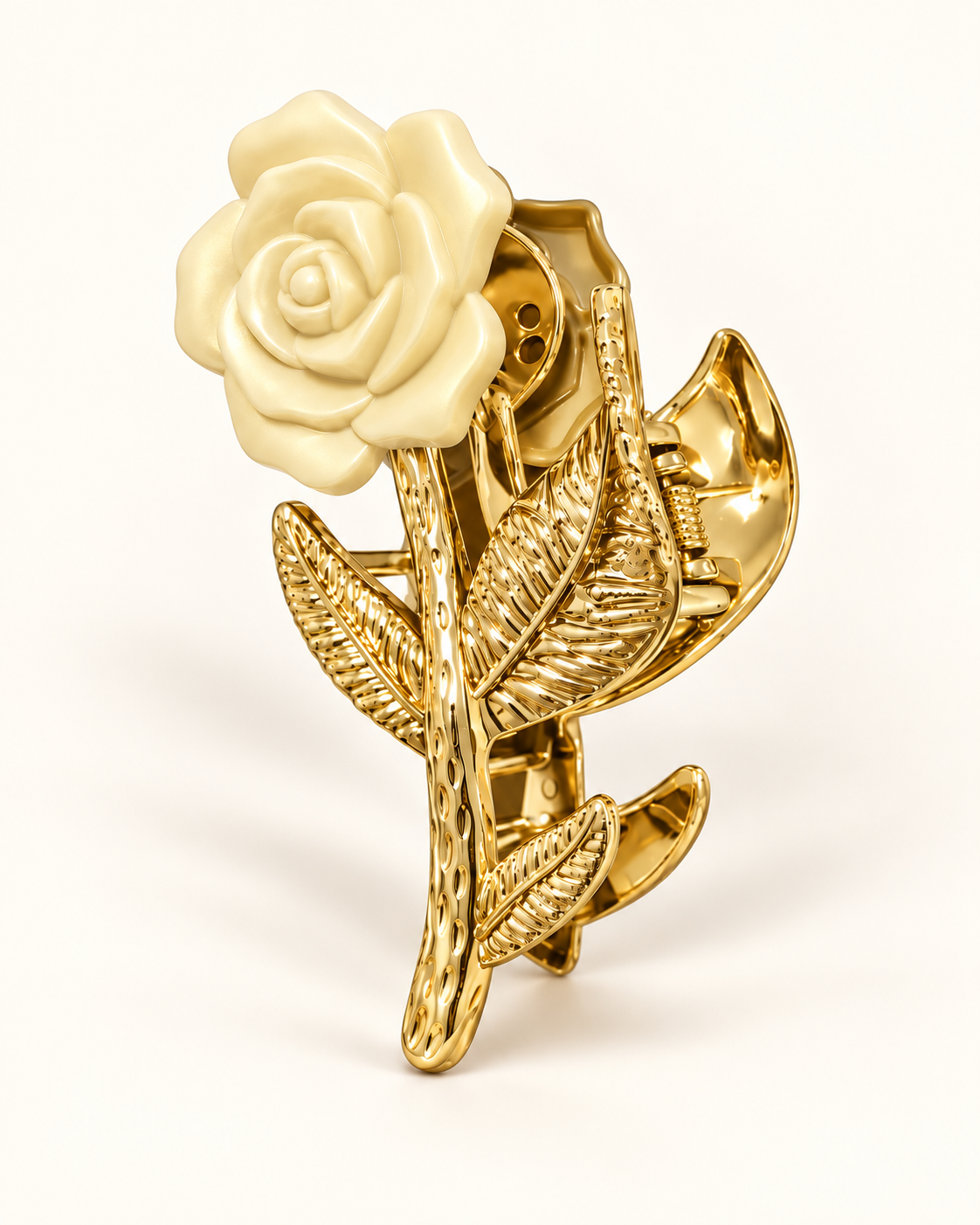 Pinzas para el cabello de rosas con tallo dorado